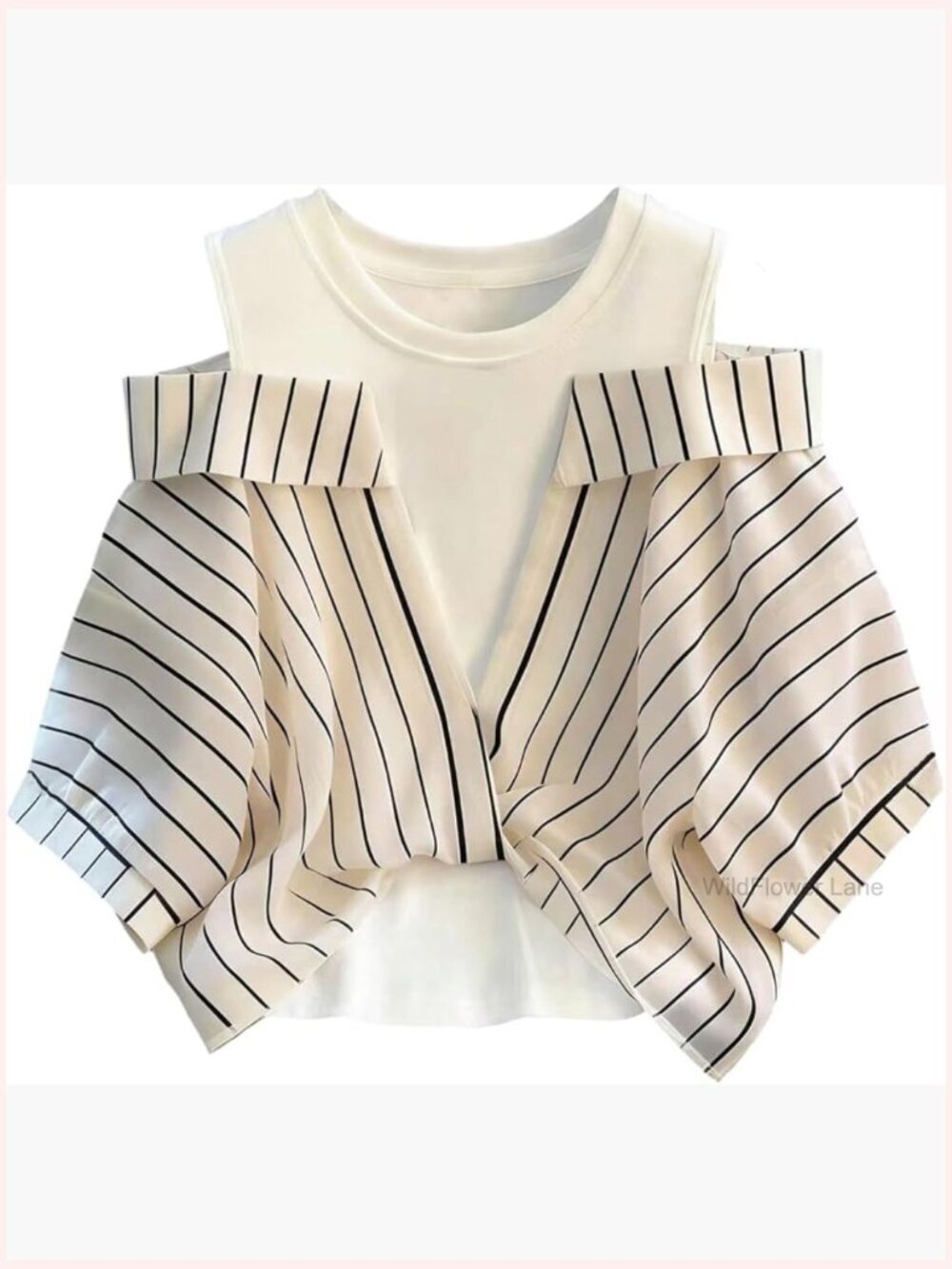Striped Cold Shoulder Blouse 2 in 1 Half Sleeve Dressy Top